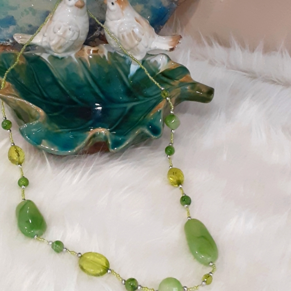 Green Stone And Bead Necklace